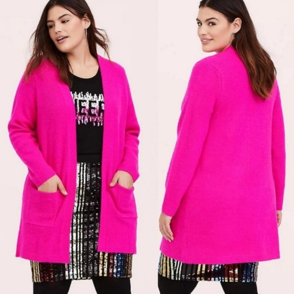 Pink Knit Open Front Cardigan 3x 